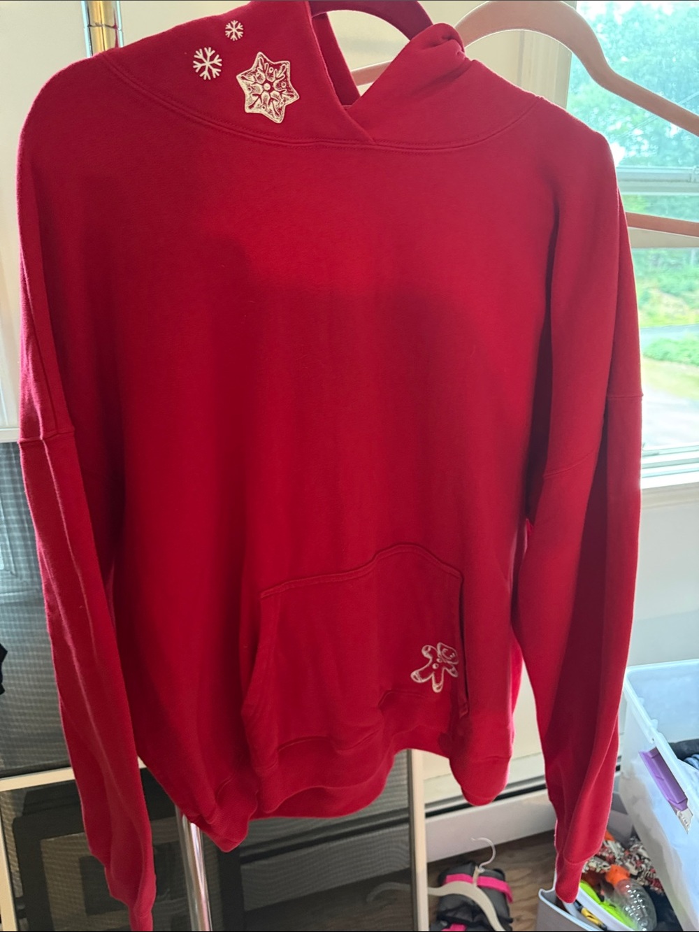 Hollister Red Crewneck Hoodie/ pants  with Festive Embroidery